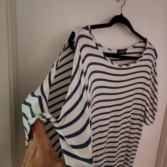 Collette Womens Open Shoulder Striped Round Neck Top Size XL - Picture 3 of 5